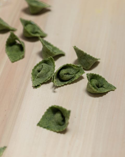 Green ricotta ravioloni made in class