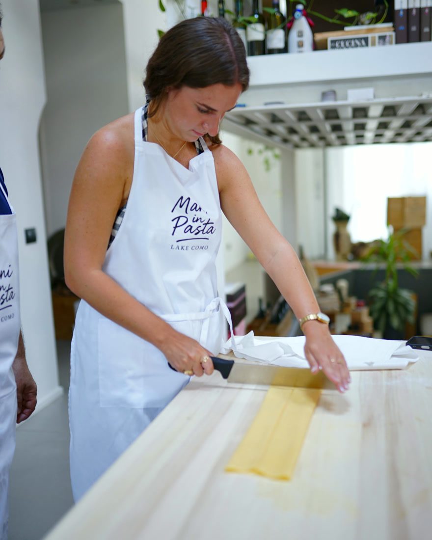 Hand-cutting the tagliatelle strand by strand